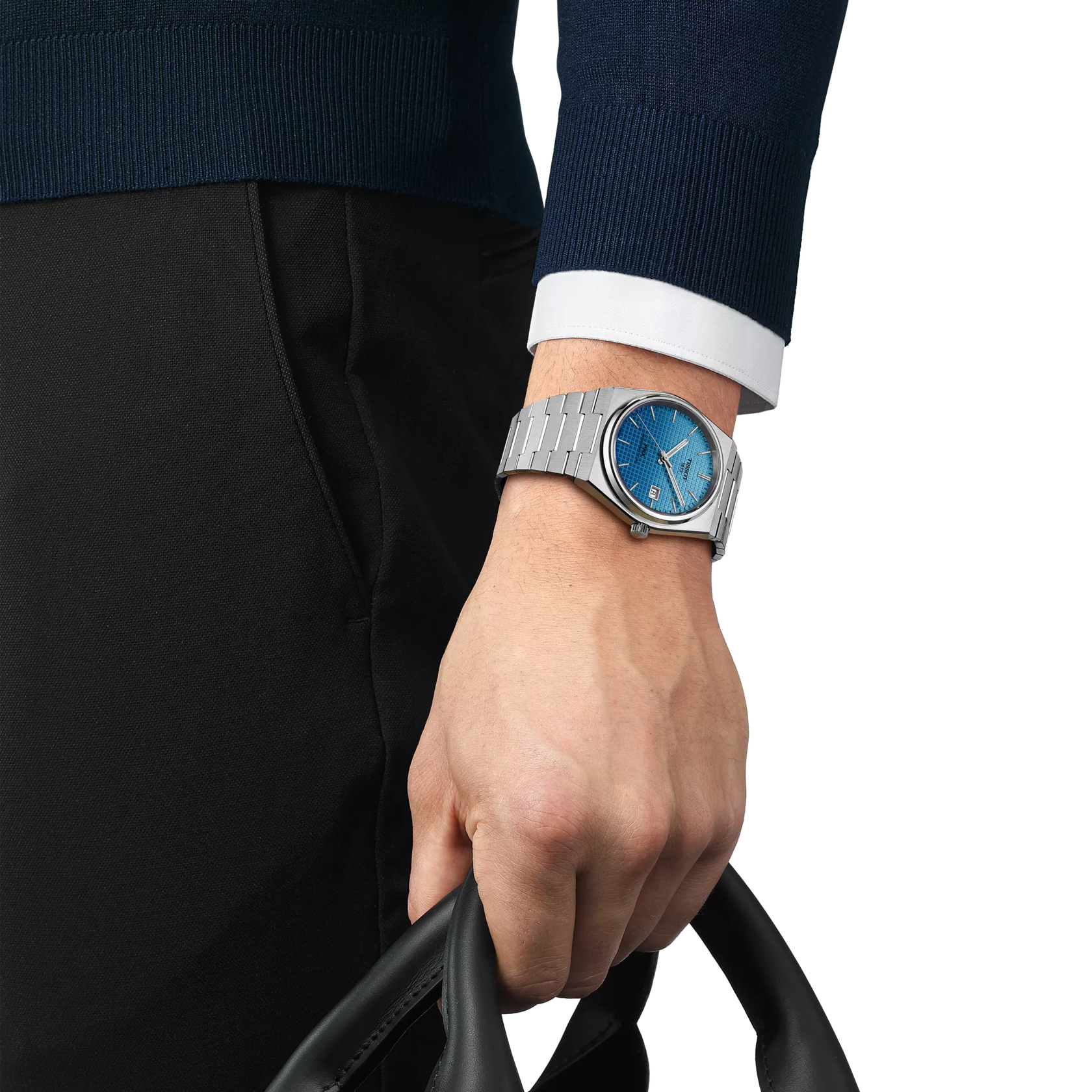 Tissot PRX 40mm T137.407.11.351.01 watch, blue dial, on the wrist