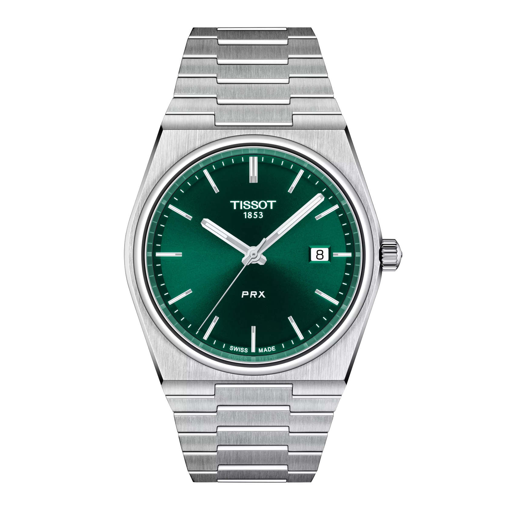 Montre Tissot PRX 40mm T137.410.11.091.00, cadran vert, vue de face
