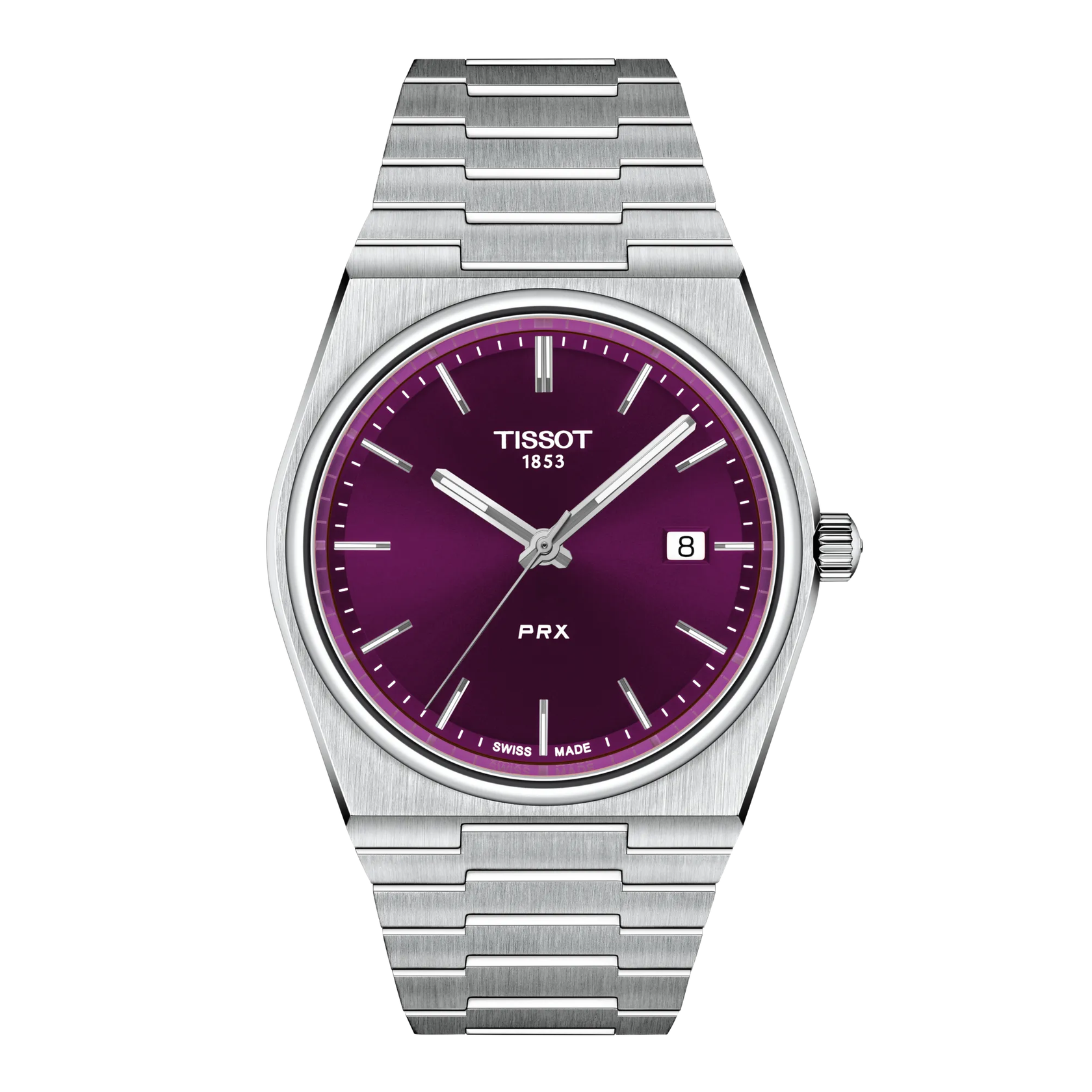 Montre Tissot PRX 40mm T137.410.11.401.00, cadran violet, vue de face
