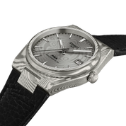 Tissot PRX Damascus Steel 38mm T137.807.96.081.00 watch, grey dial, angled view