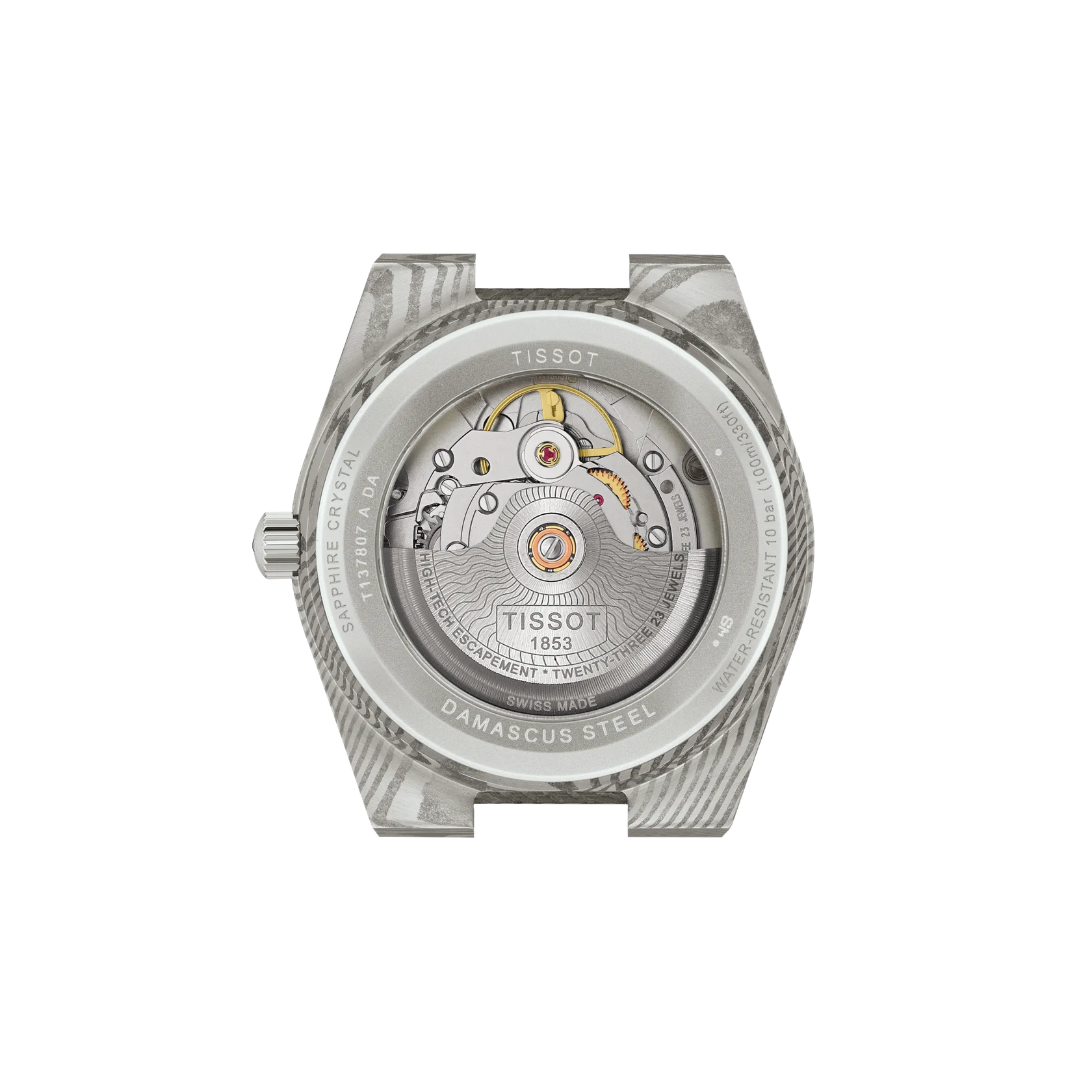 Tissot PRX Damascus Steel 38mm T137.807.96.081.00 watch, back view