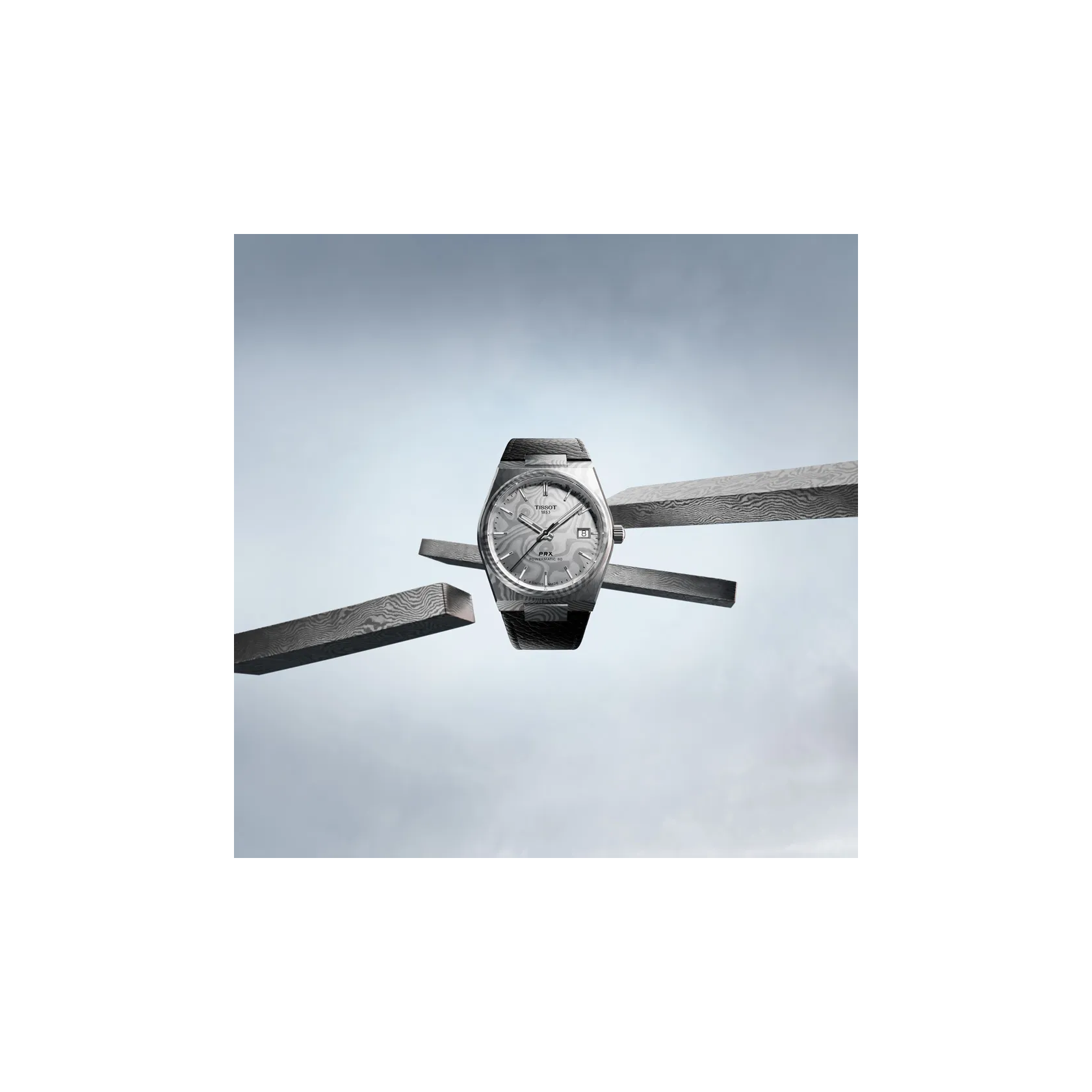 Tissot PRX Damascus Steel 38mm T137.807.96.081.00 watch, grey dial, styled shot