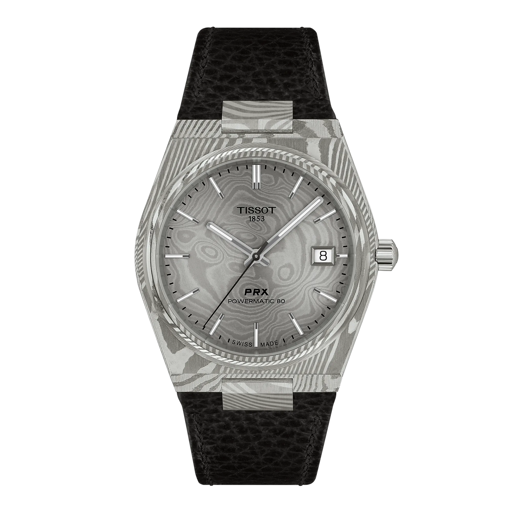 Tissot PRX Damascus Steel 38mm T137.807.96.081.00 watch, grey dial, front view