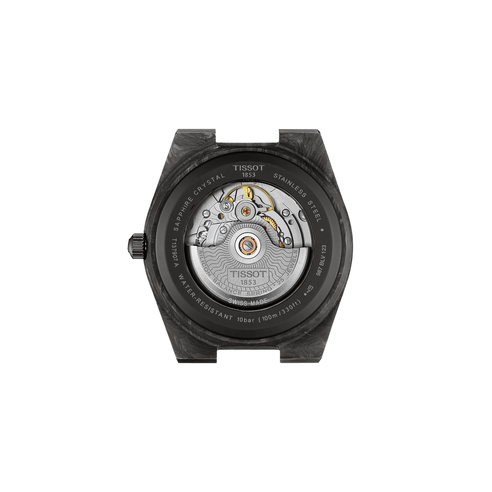 Montre Tissot PRX Carbon 40.5mm T137.907.97.201.00, vue de dos