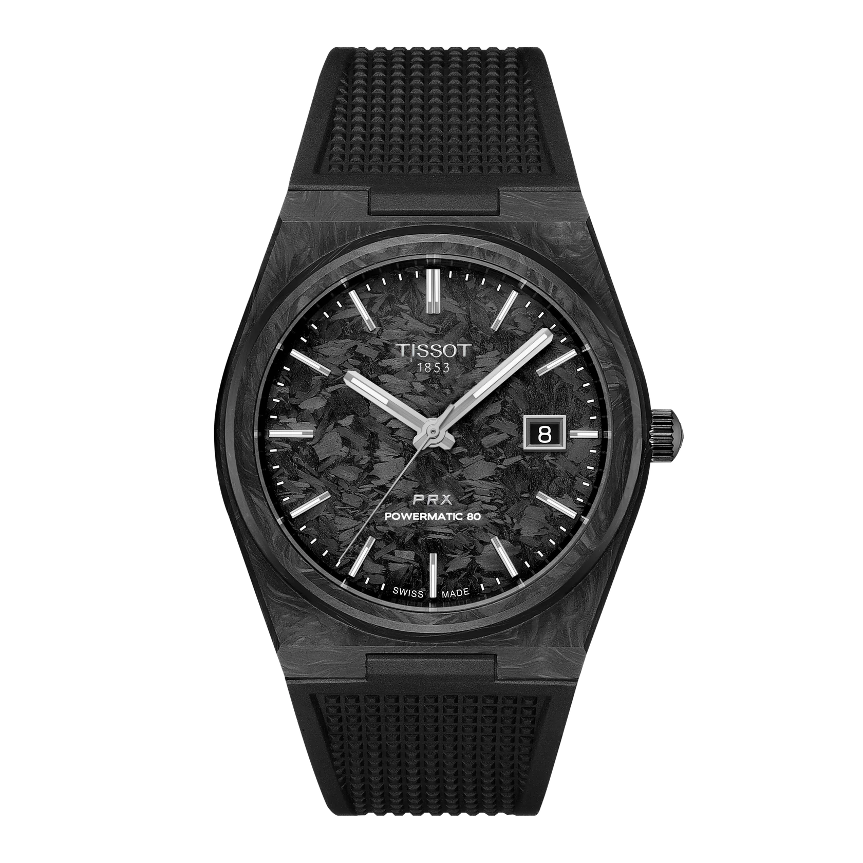 Montre Tissot PRX Carbon 40.5mm T137.907.97.201.00, cadran noir, vue de face