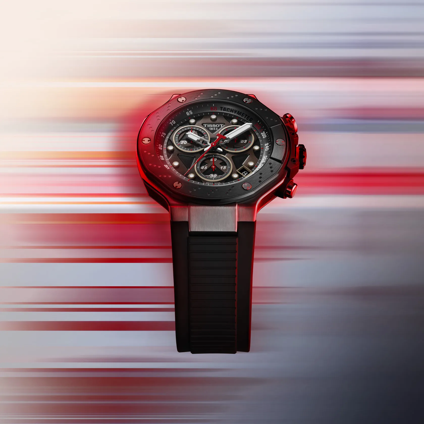 Montre Tissot T-Race MotoGP Quartz Chronograph 2025 45mm T141.417.27.081.00, cadran gris, mise en scène