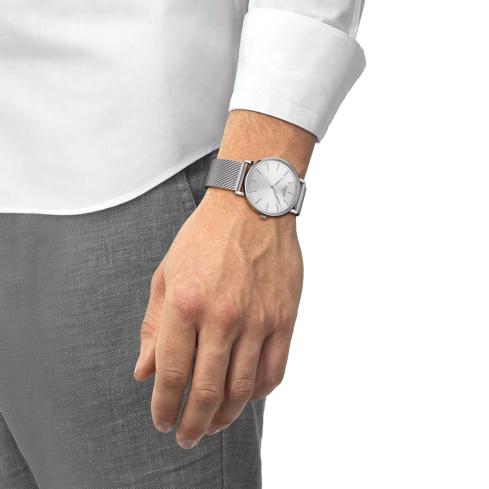 Tissot Everytime 40mm T143.410.11.011.00 watch, white dial, on the wrist