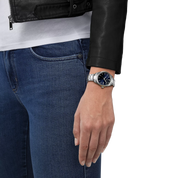 Tissot PR 100 34mm T150.210.11.041.00 watch, blue dial, on the wrist