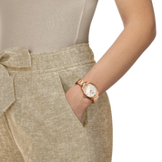 Tissot PR 100 34mm T150.210.33.111.00 watch, white mother-of-pearl dial, on the wrist