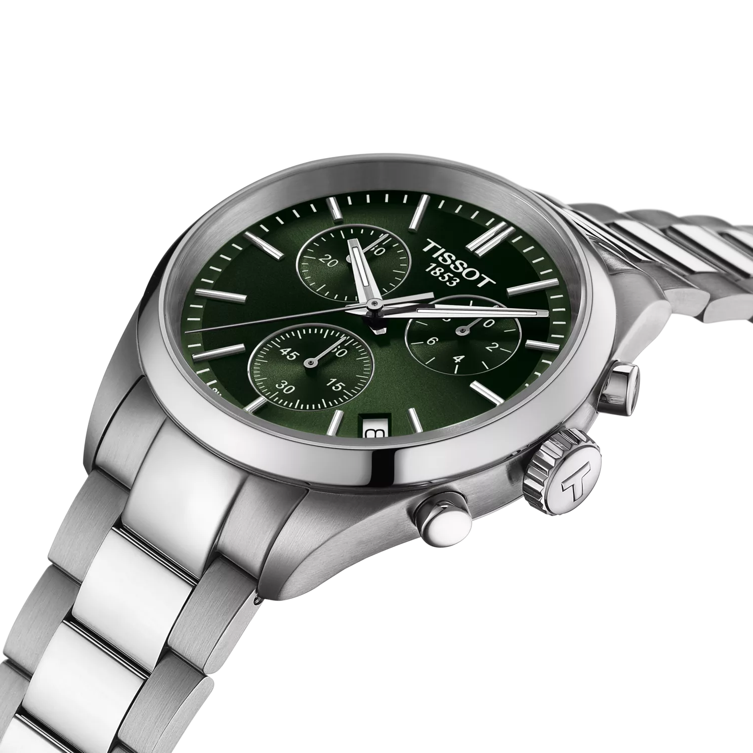 Montre Tissot PR 100 40mm T150.417.11.091.00, cadran vert, vue de biais