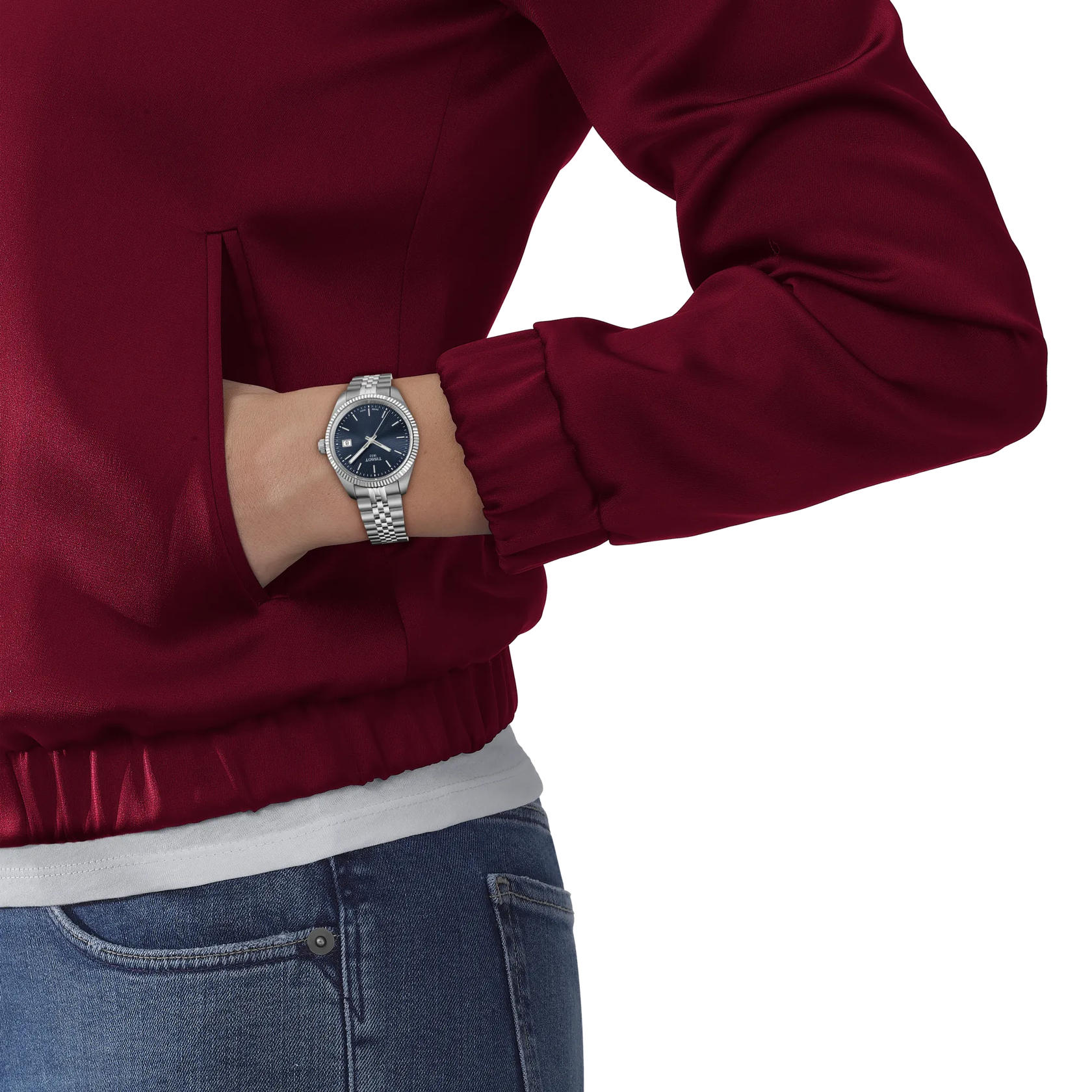 Montre Tissot Ballade 34mm T156.210.11.041.00, cadran bleu, portée