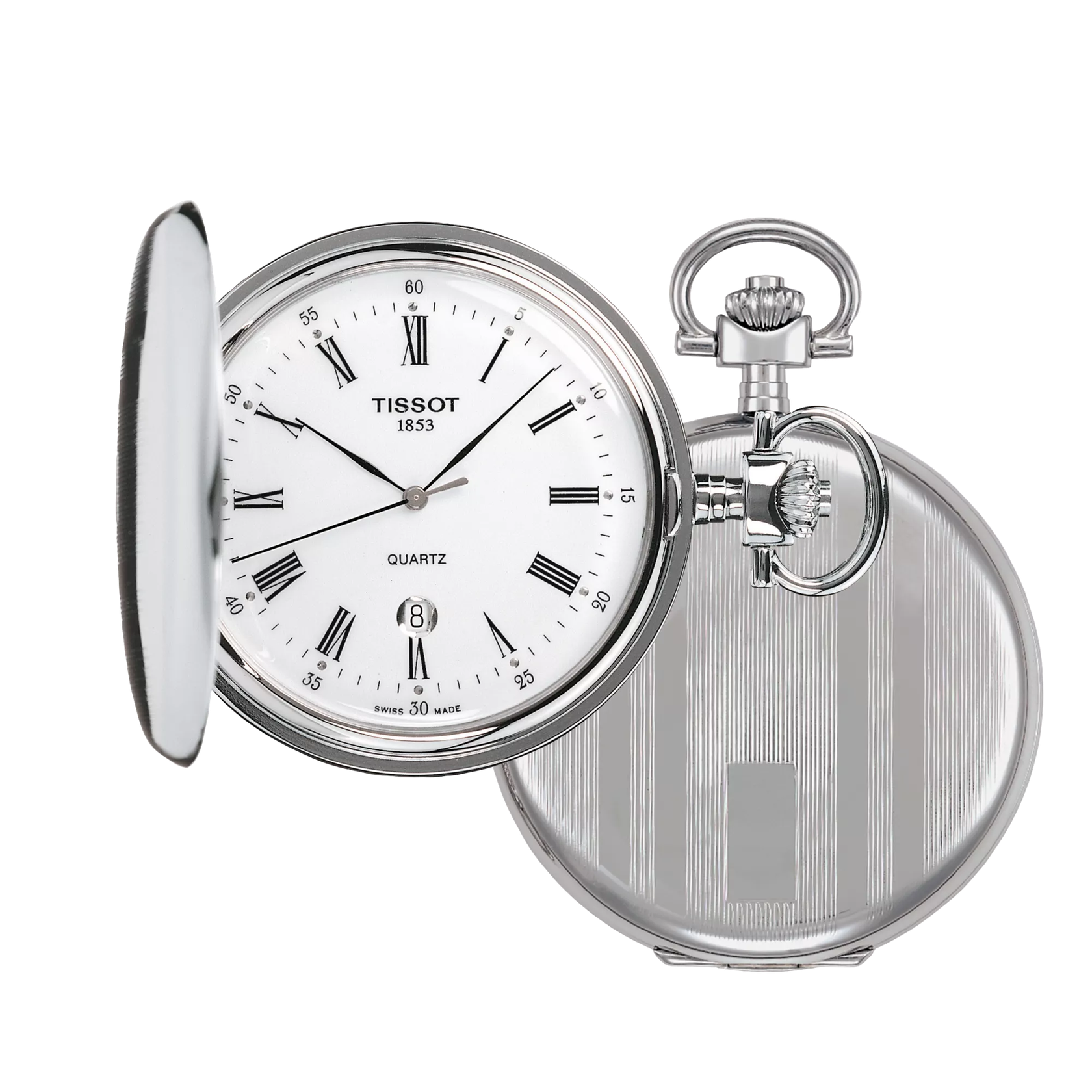 Montre Tissot Savonnette 48.5mm T83.6.553.13, cadran blanc, ouverte et fermée