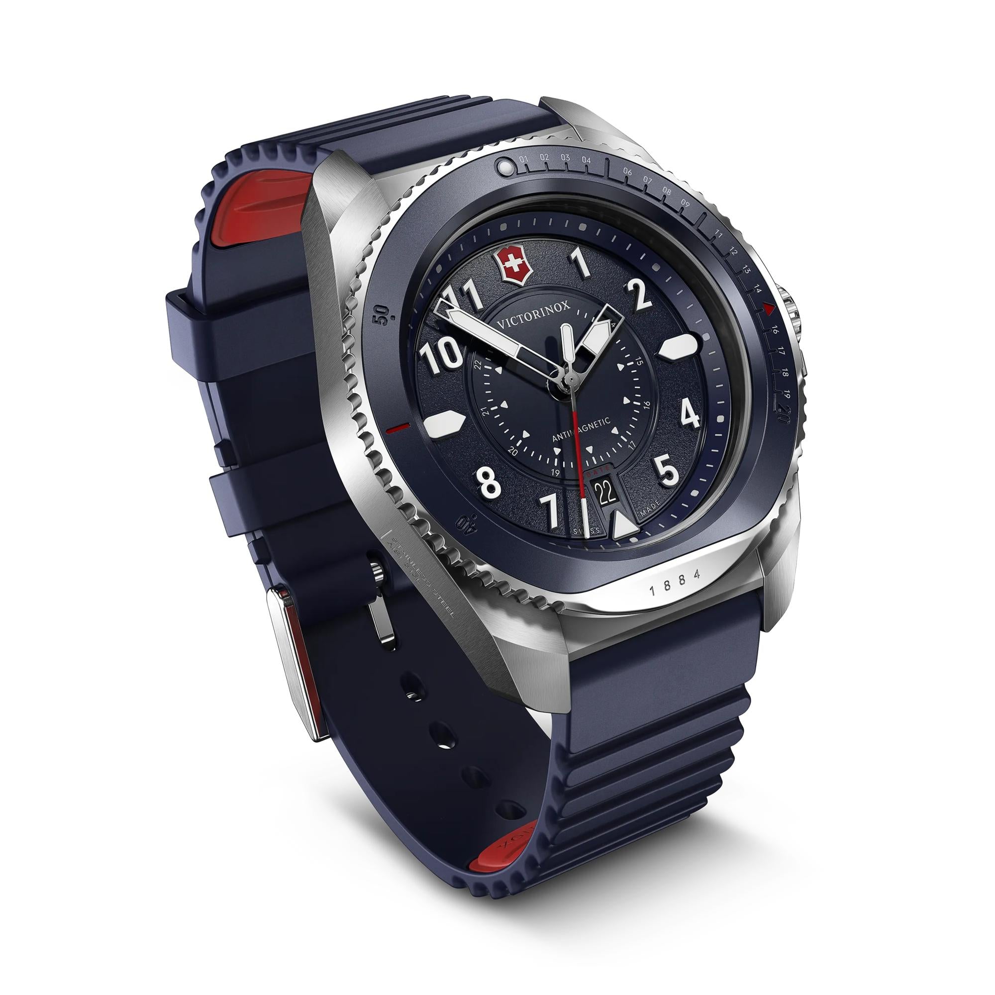 Montre Victorinox Journey 1884 241975, cadran bleu, vue de trois quarts