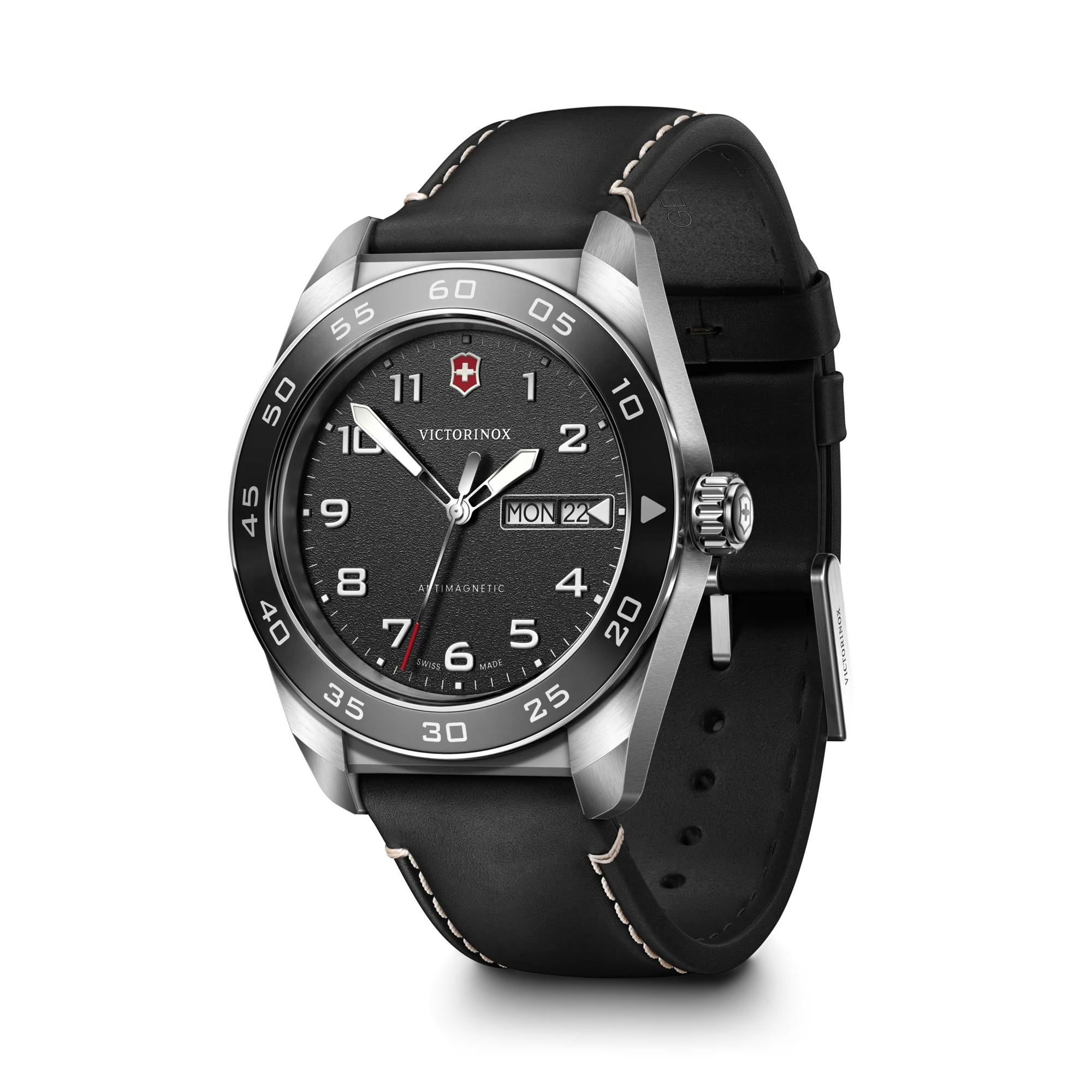Victorinox Swiss Army Quartz 242041 watch, black dial, three-quarter view