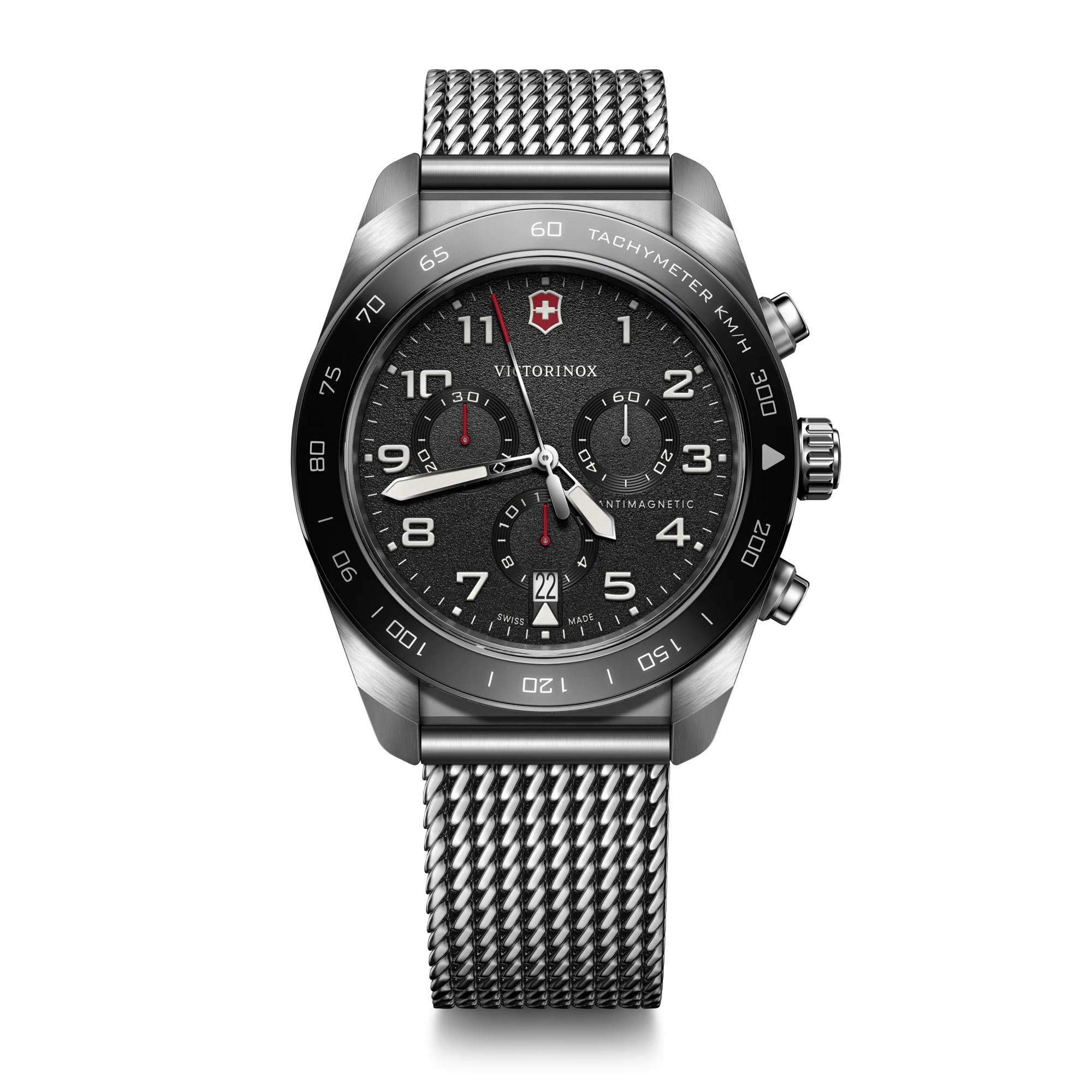 Montre Victorinox Swiss Army Chronograph 242048, cadran noir, vue de face